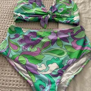 Vibrant Floral Bikini Set - Green and Purple